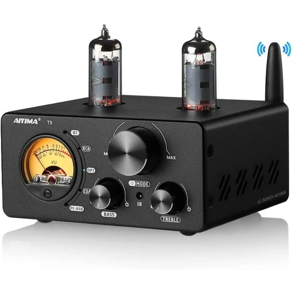 100W*2 Bluetooth Stereo Amplifier Class D Amp 2.0/2.1 Channel Tube Power Amp with PC-USB DAC Coaxial Optical Inputs &VU Meter