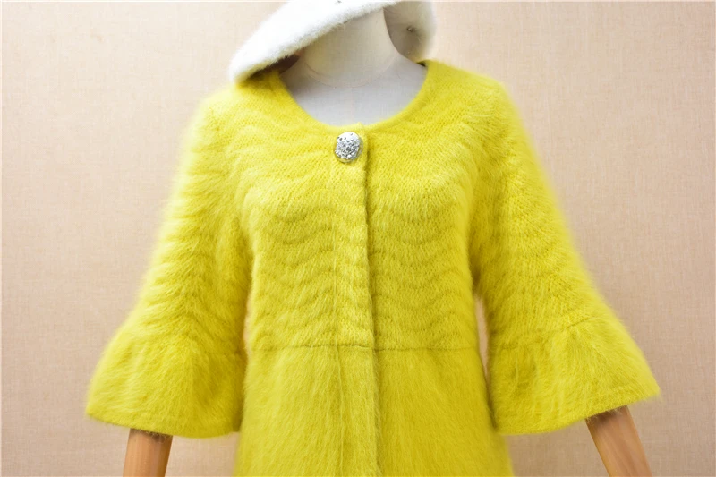 Women Mujer Autumn Winter Thick Warm Hairy Mink Cashmere Knitted Half Sleeves Medium Lng Sweater Cardigans Jacket Coat Pull Tops