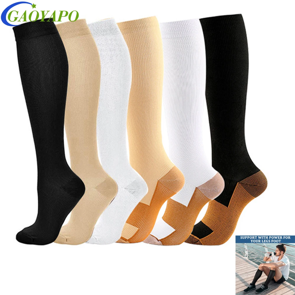 1Pair Copper Plantar Fasciitis Socks Calf Compression Socks for Women Men Circulation 15-20 mmHg-Best Support for Nurses,Running