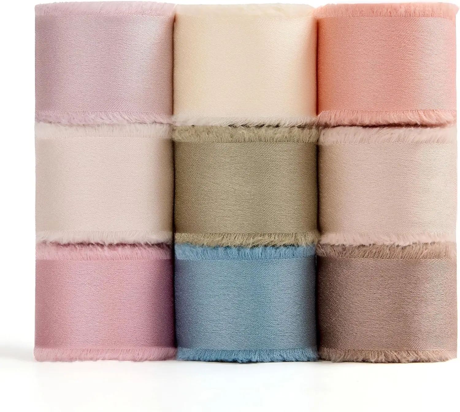 3Roll 15 yards Frayed Edged Satin Handmade Smooth Soft Ribbon For Wedding Invitation Bouquets Birthday Party DIY Decoration Gift