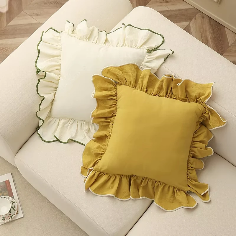 

45X45cm Home Decor Cotton Ruffles Pillow Cover Sofa Decorative Cushion Cover Beige Pink Princess Throw Pillow Case Pillowsham