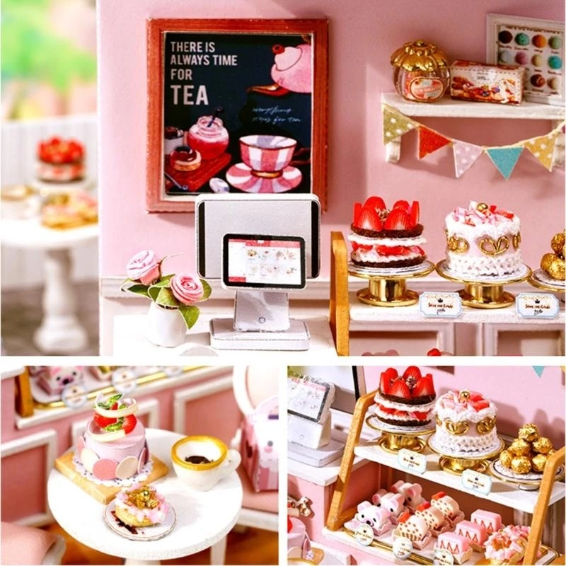 modello mini casa per case delle bambole in miniatura fai-da-te con mobili e luci a LED 15UB