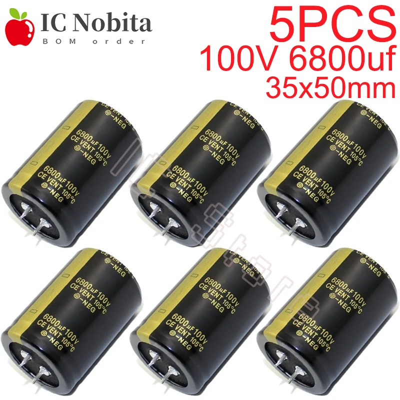 

5PCS 100V 6800uf Capacitor Low ESR High Frequency 35x50mm 100V6800uf Aluminum Electrolytic Capacitor