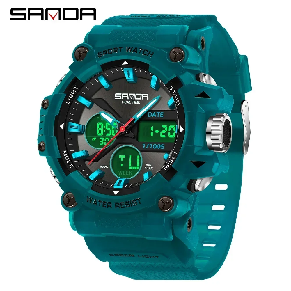 SANDA Men\'s Sports Watch for Men Women Quartz Digital Dual Display Watches Shock Water Resistant Camping Wristwatch 5M6225