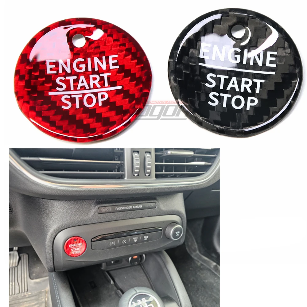 Red & Black Carbon Fiber Car Interior Start Stop Engine Button Switch Sequins Sticker Cover Trim For Ford Focus Active X 2023