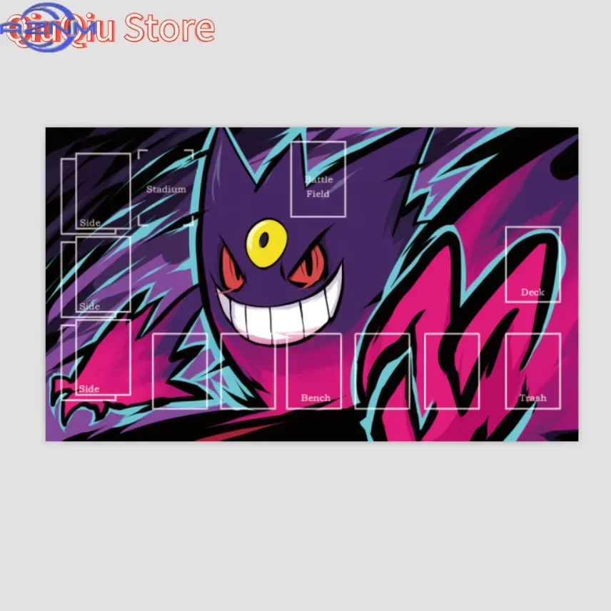 Graffiti Style Gengar TCG Playmat, PTCG Trading Card Game Battle Mat with Card Zones