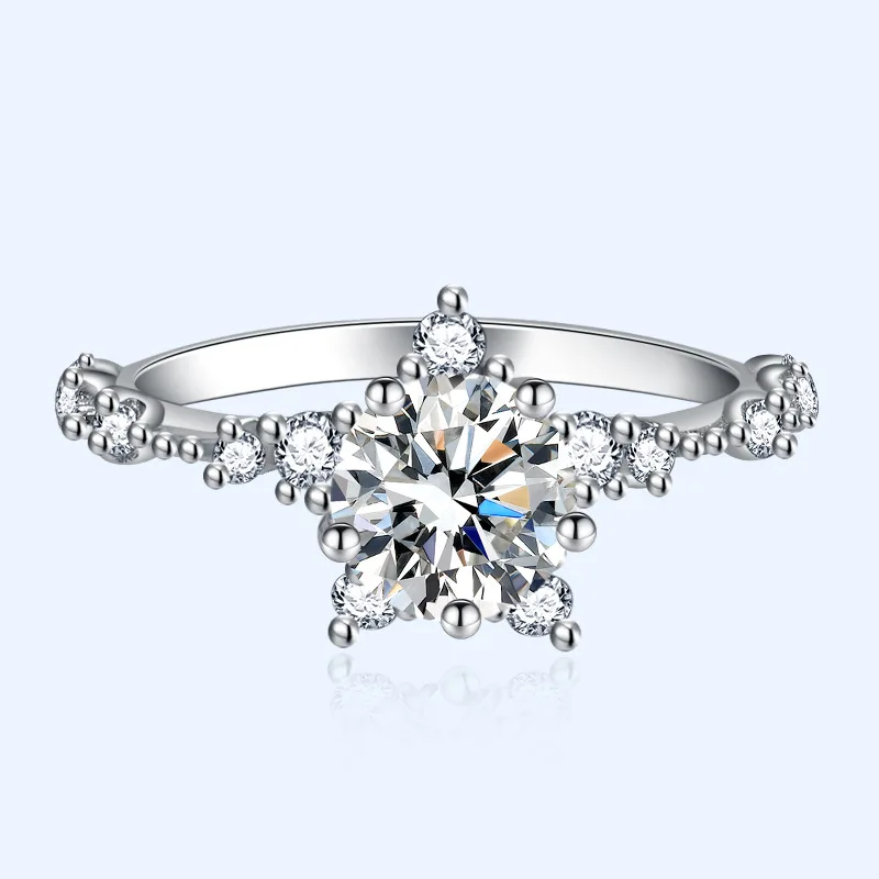 Real Moissanite Sun Flower Ring 1 Carat Diamond Lotus Ring Women Fancy Wedding Bridal Rings Sterling Silver Jewelry Include Box