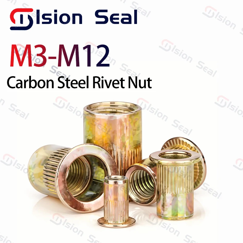 

Rivet Nut M3 M4 M5 M6 M8 M10 M12 Flat Head Threaded Rivet Insert Nutsert Carbon Steel Color Zine Knurled Nuts Rivnut
