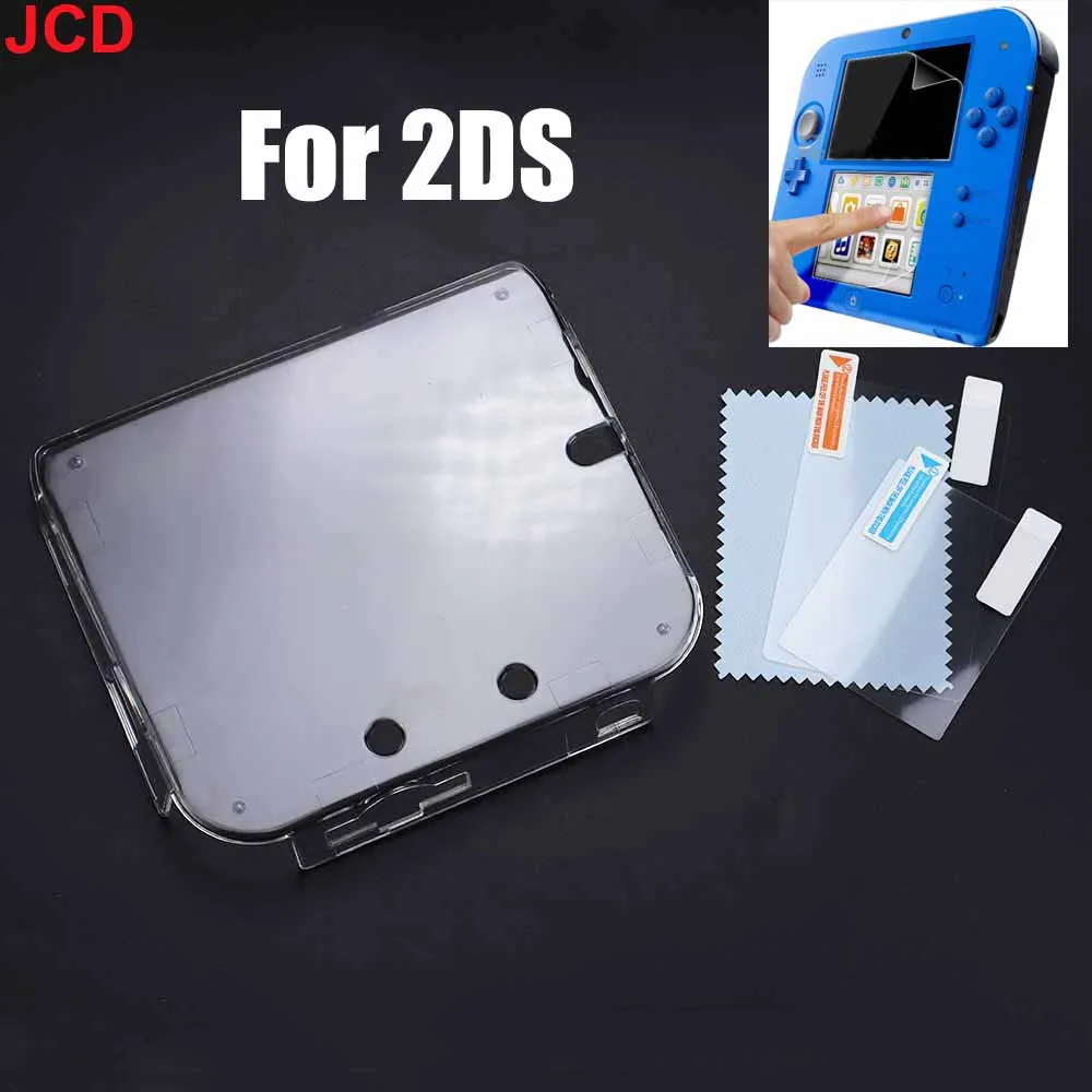 JCD 1 pieza funda protectora de cristal transparente piel de carcasa dura para 2DS + película antipolvo para protector de pantalla 2DS