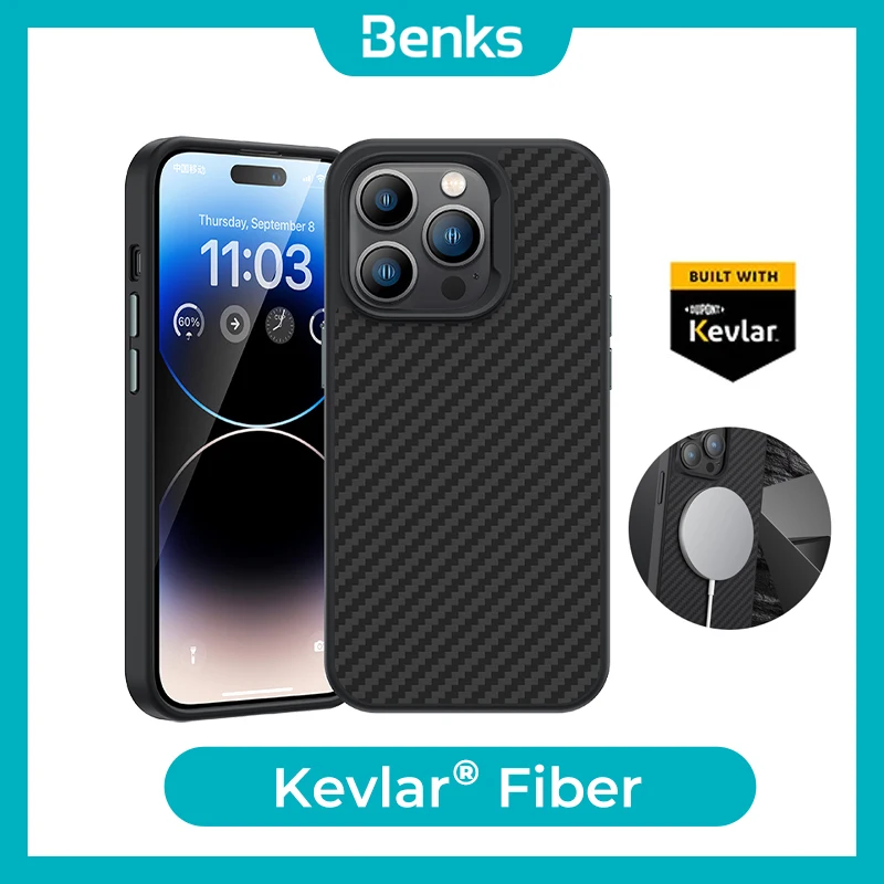 Benks Magnetic Kevlar® Aramid Fiber Case For iPhone 14Plus Pro Max Ultra Thin Anti-Drop Anti-Fingerprint All-Inclusive TPU Cover