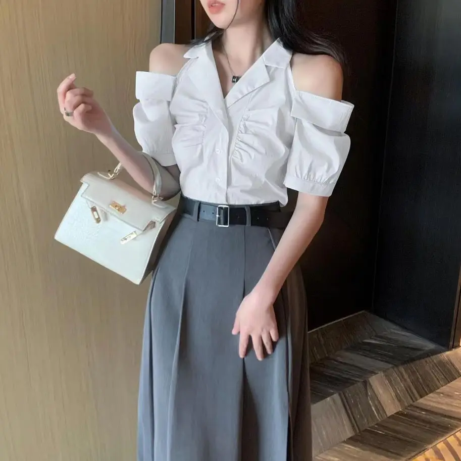 

Ele oulder Bared ort Sve irt для женщин Sli Универсальный французский облегающий дышащий летний топ, приятный для кожи