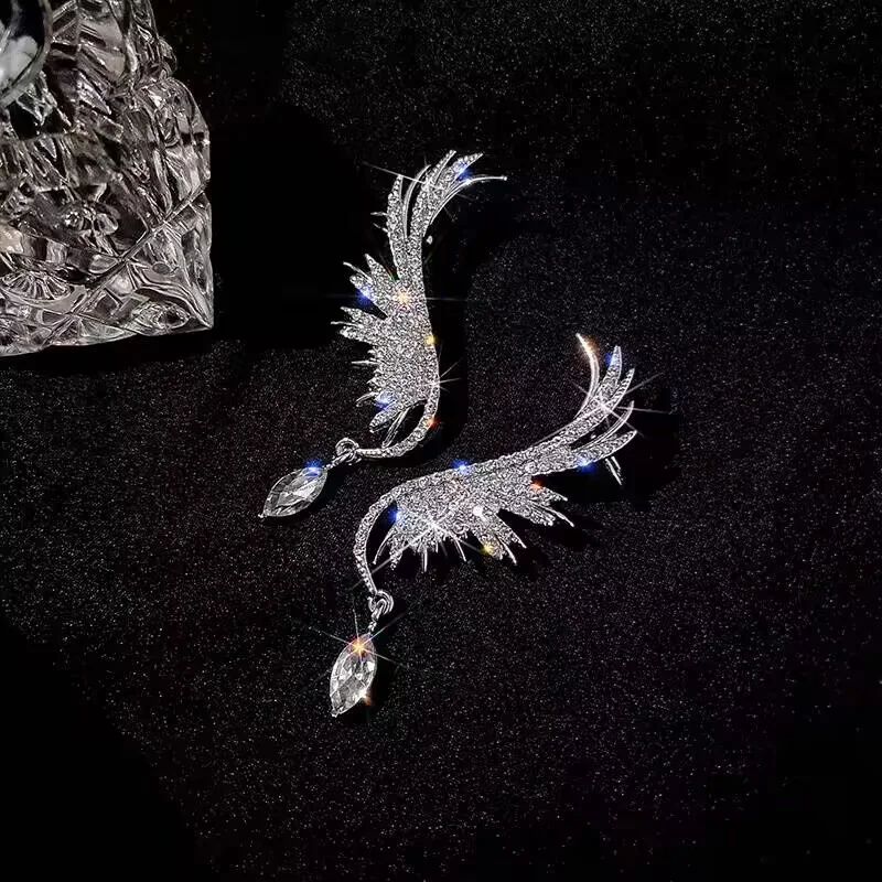 أقراط مرصعة بأجنحة ملاك للنساء ، لون فضي ، مشبك أذن ، مجوهرات رائجة ، إكسسوارات حفلات ، بيع بالجملة #2