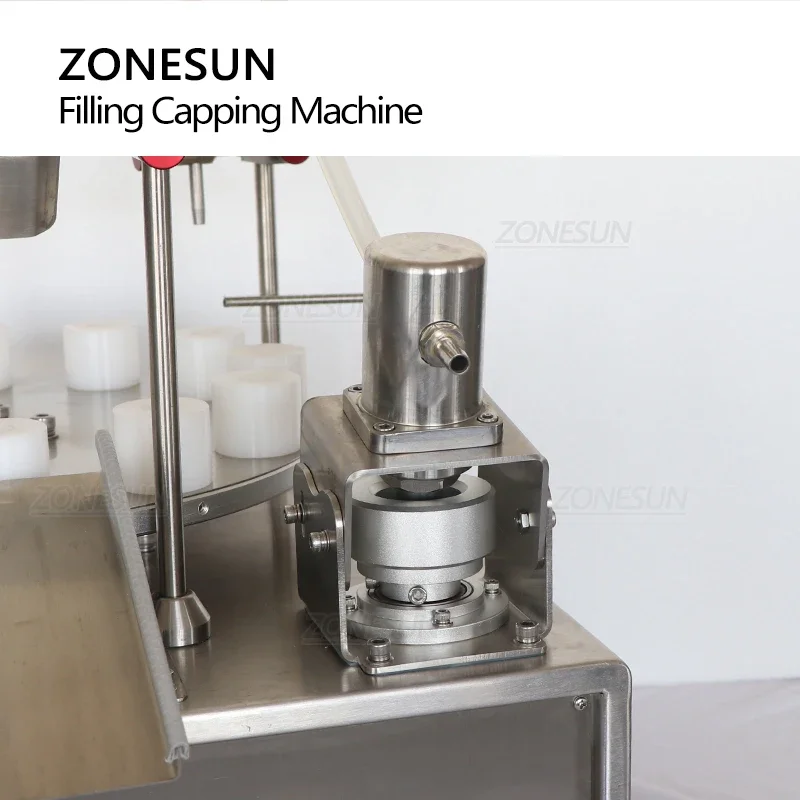 Zonesun ZS-AFC1CP desktop automático garrafa pequena dois-em-um bomba cerâmica máquina de enchimento e tampagem para produção pequena e rápida