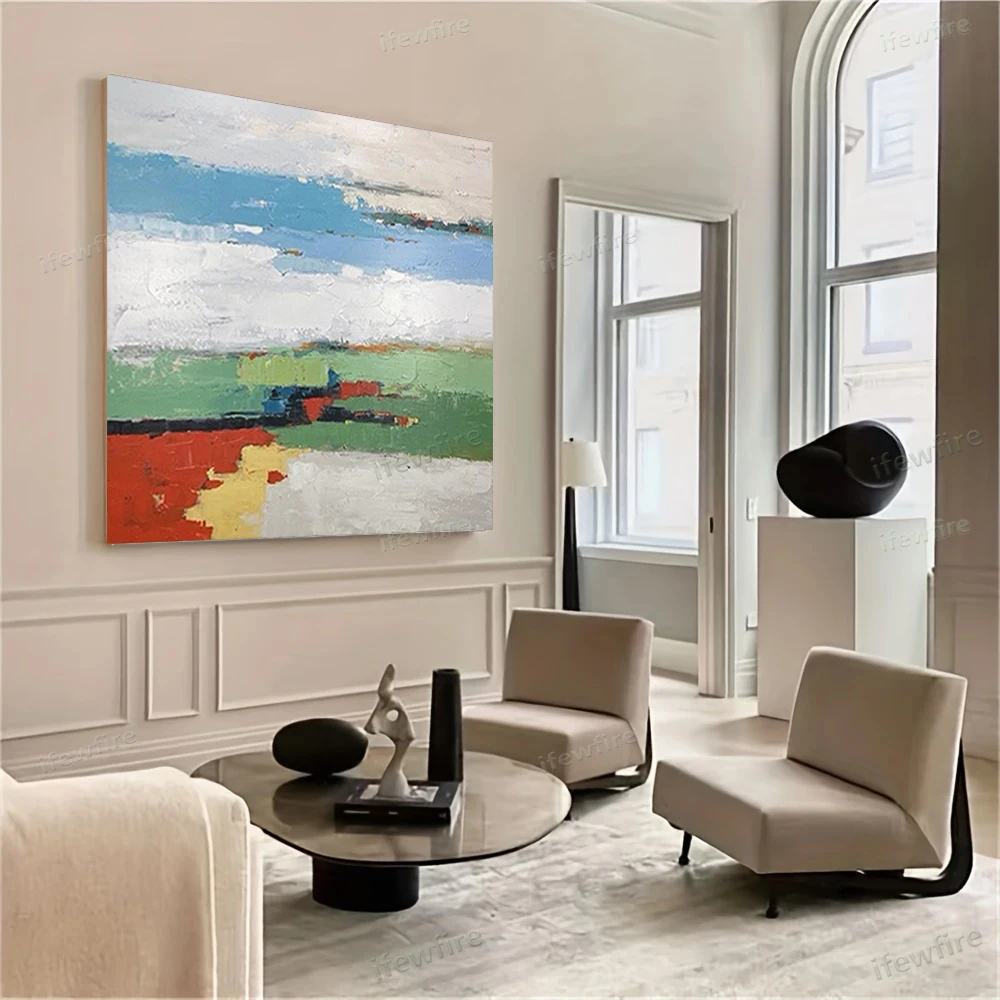 

100% hand-painted abstract oil painting light color marbled canvas paints wall art modern for home living room decor sofa mural