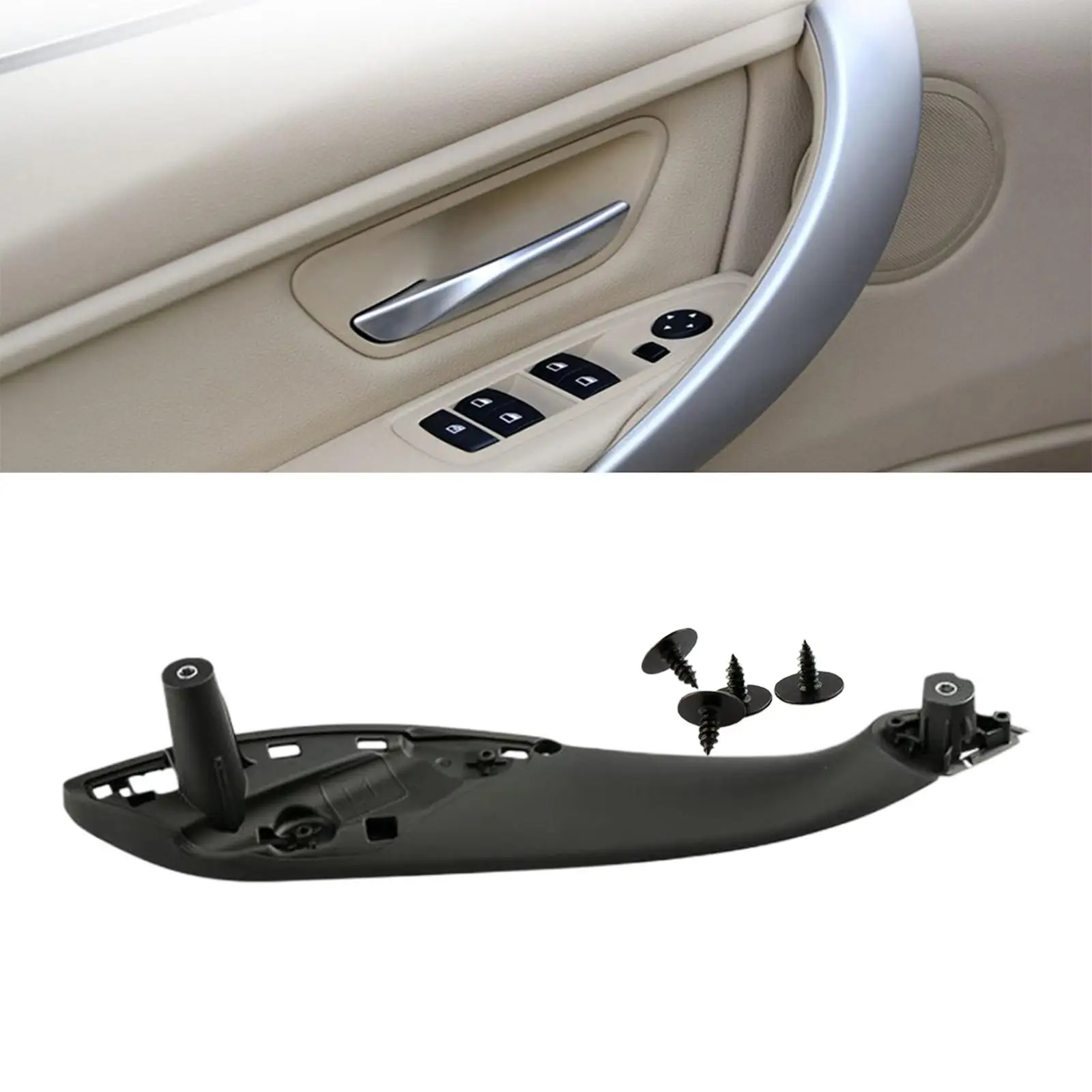Car Inner Door Panel Pull Cover Handle Replacement Trim for Front Side Door with Mounting Screws Kit
