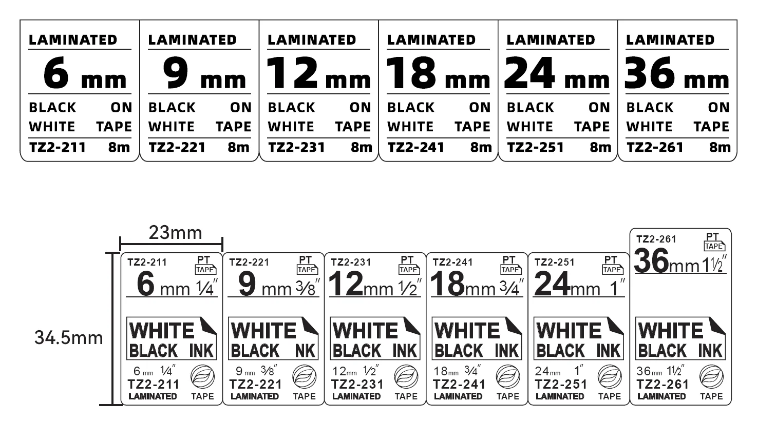 

High Quality TZe 231 12MM Black on White for Brother P-Touch Label Printer Tz Label Tape