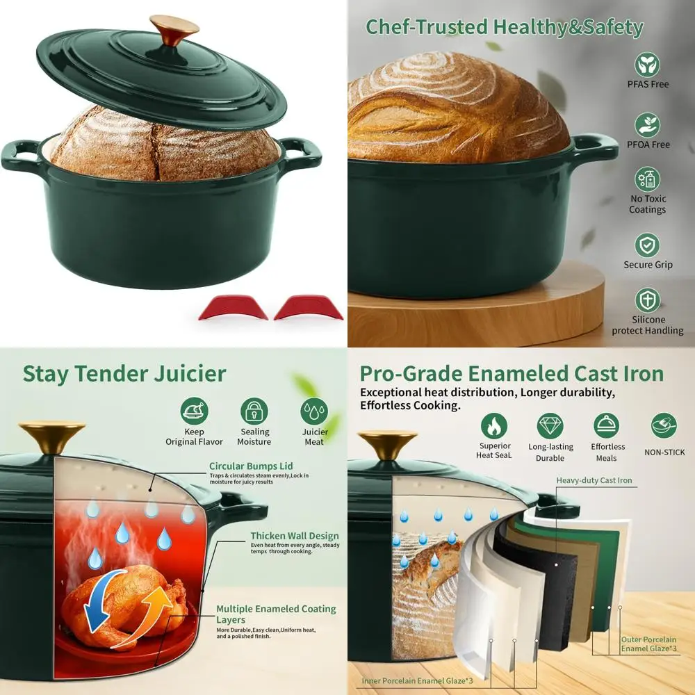 

Эмалированная чугунная голландская духовка, круглая кастрюля для запекания хлеба, тушения, запекания, раковины, сверхмощная, безопасная для духовки, идеальный f