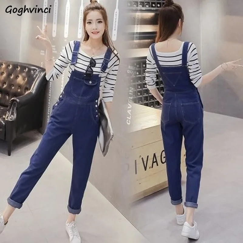 Jumpsuits Women Spring Autumn Solid Blue Denim Hole Ankle Length Vintage Students Female Ulzzang Hot New Kawaii Young Gentle Ins