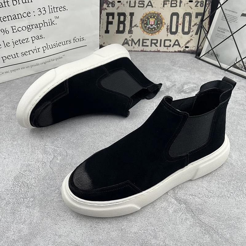 mens casual hip hop nightclub wear genuine leather boots flats shoes black chelsea boot platform ankle botas man botines hombre