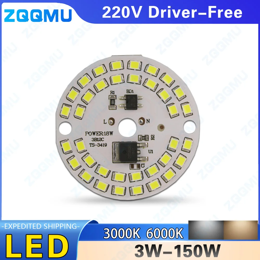 

1PCS AC 220V LED Bulb 12W 15W 18W 24W 40W 50W 100W 150W 3W 5W 7W 9W LED Chip Spotlight Downlight Light Source Driver Free