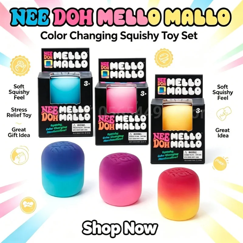 Needoh Mello Mallo Squish UV Responsive Solar Hue Shifting Stress Calming Toy Dough Stuffed Fidget Orb Anxiety Squish ADHD Gift