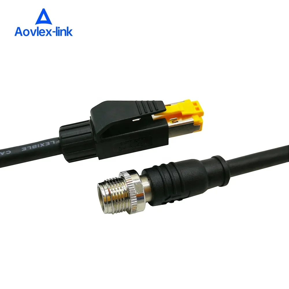 m12 connector 8 pin x code to RJ45 cat6 Gige Ethernet cable industrial  machine vision cable