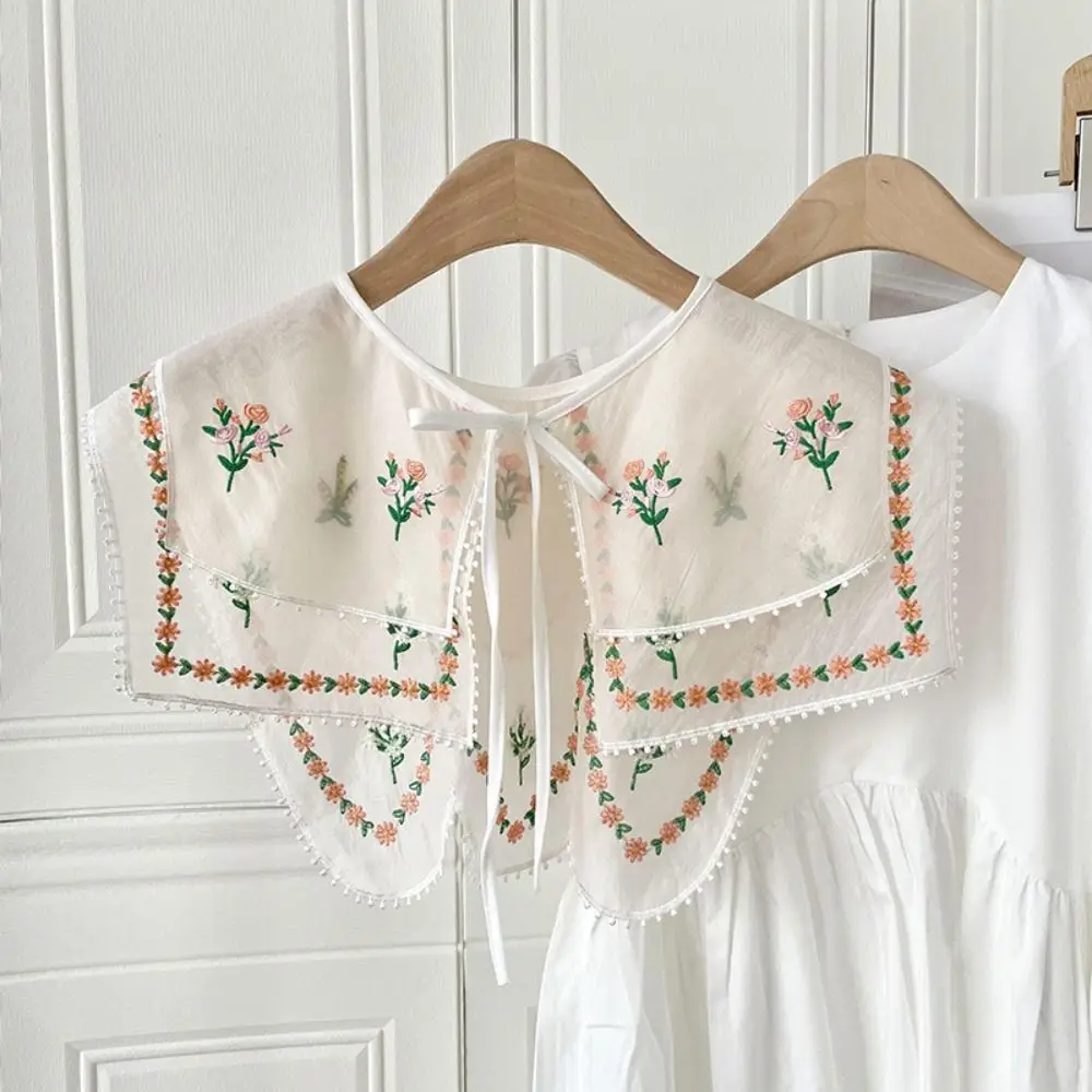 Cape Embroidered Floral Fake Collar Embroidery Countryside Style Small Shawl Double-layer Cloak Doll Lapel Scarf Accessories