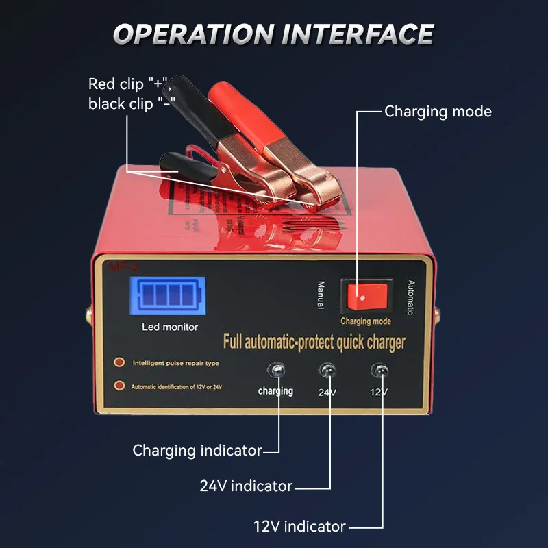 12V 24V Fully Automatic Smart Pulse Battery Charger Factory Supply for Lead Acid Batteries Intelligent Maintainer