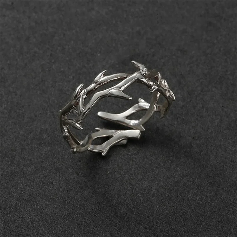 Vintage Goth Thorns Couple Rings For Men Women Irregularity Opening Vine Punk Ring Party Jewelry Gifts Accessories