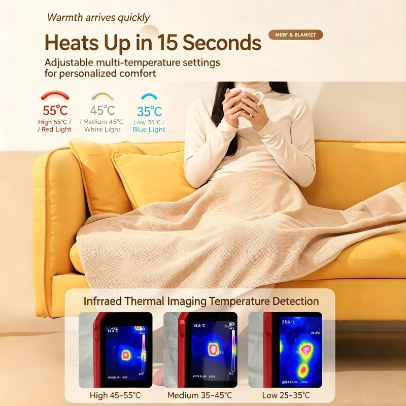 Heated Shawl USB Electric Blanket Fashion Wearable 3 Heating Levels Washable Warm Heating Scarf Portable Lap Blanket Household
