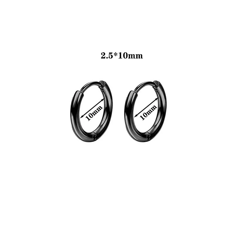 2.5mm 8 10 12 14 16 18 20 mm Mini Trendy Brief Round Circle Stainless Steel Black Hoop Earrings For Men Women Classic Jewelry