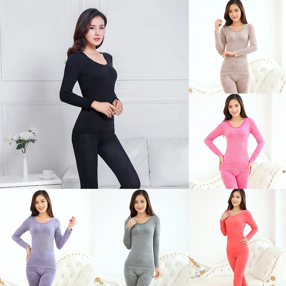 Women Thermal Underwear Set Soft Long Johns Base Layer Top & Bottom Set 2Pcs High Quality Basic Clothing Tights Clothes