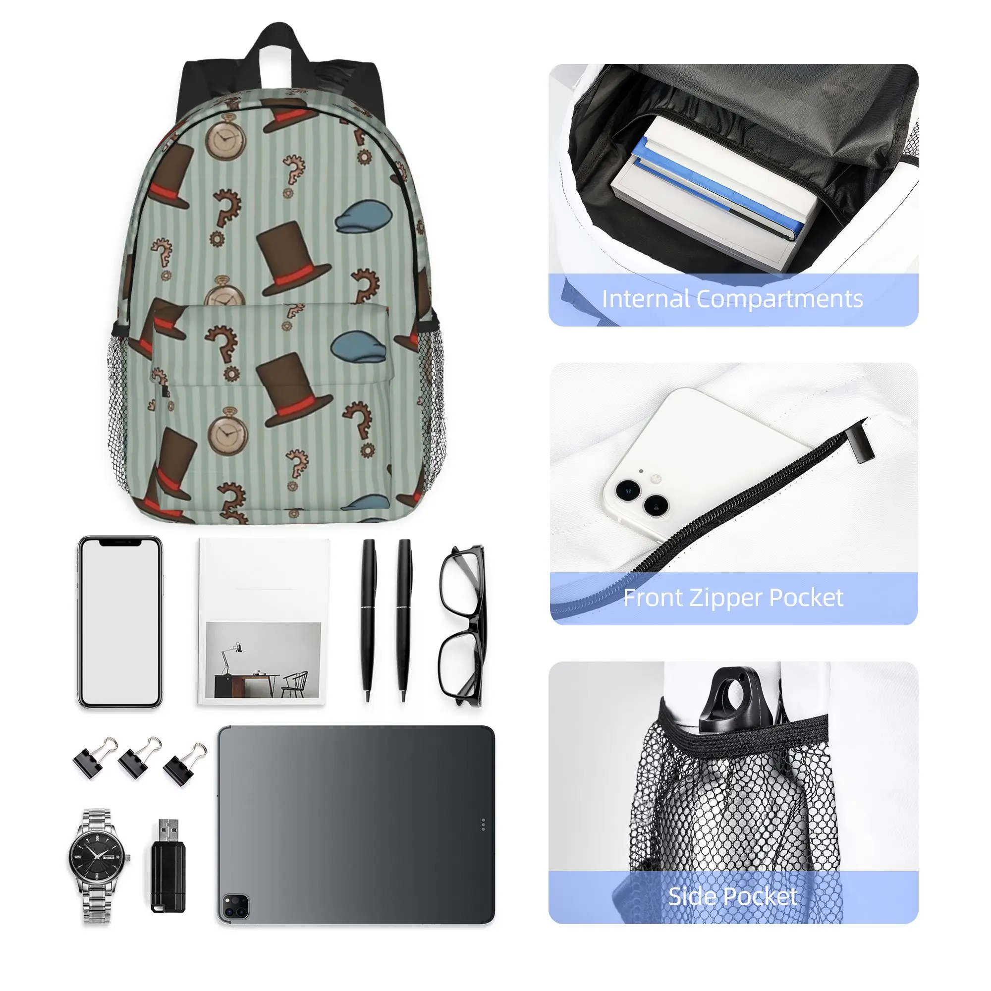 Professor Layton Repeated Pattern Backpack Hot Sale Daypack Boys Girls BookBag Shoulder Bags for Men Women School Bag