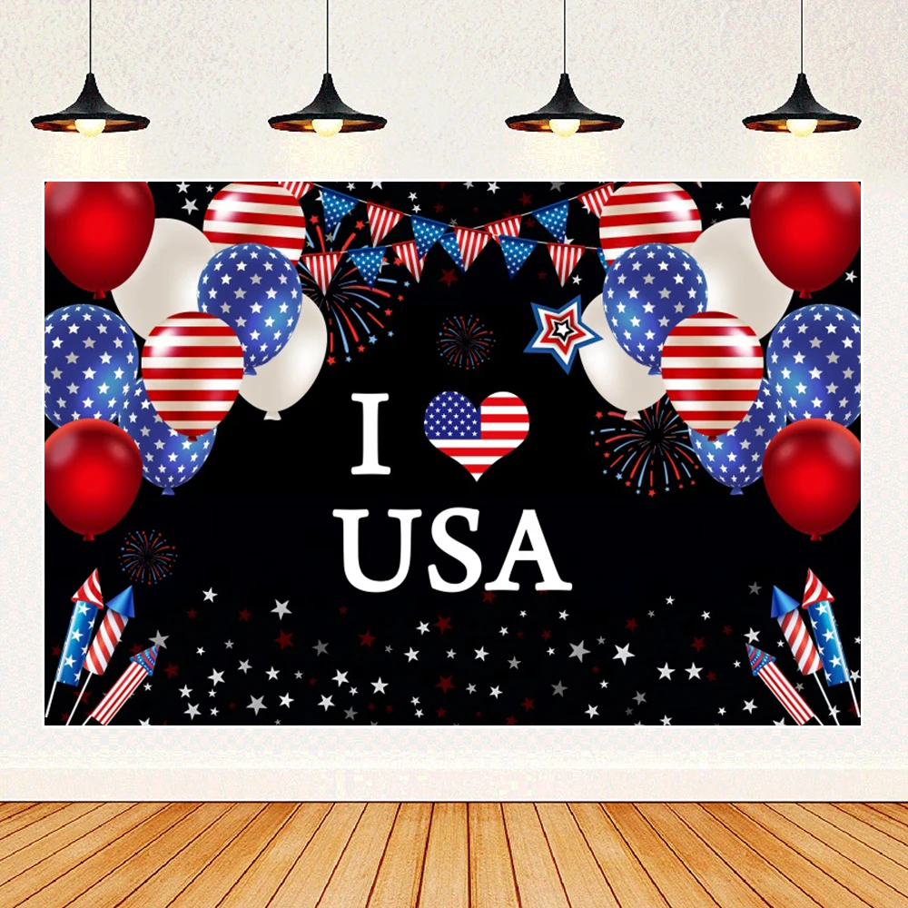 

American Theme Backdrops I Love USA Birthday Home American Style Party Decorations Photo Backdrops Canvas Photo Booth Props