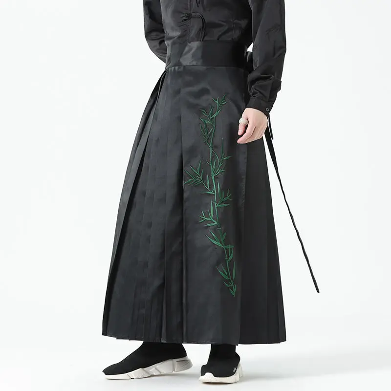 Fashion Black Bamboo Leaf Long Sleeve Hanfu Horse Face Skirt Men Women Oriental Knights Cosplay Costumes Halloween Carnival