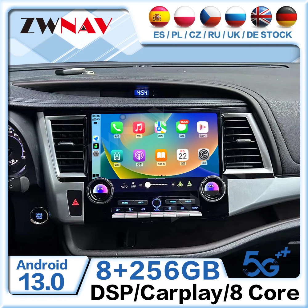 For Toyota Highlander 2015~2021 Android Car Radio Auto Stereo Carplay Multimedia Player GPS Video Navigation Wireless Head Unit