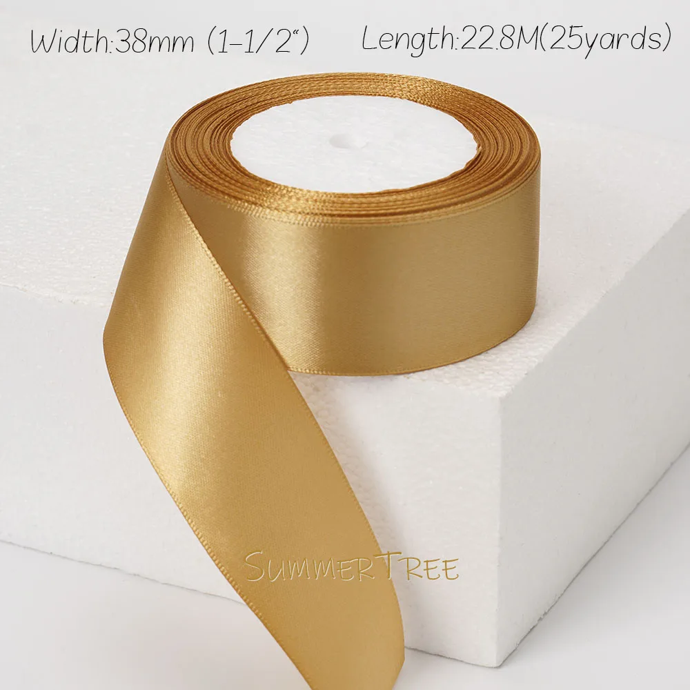 Goldfarbenes Satinband, 25 Yards, 22,8 Meter, 6 mm, 10 mm, 15 mm, 25 mm, 38 mm, 50 mm, für handgefertigte DIY-Geschenkverpackungen, Party, Halloween-Dekoration – Detail 14