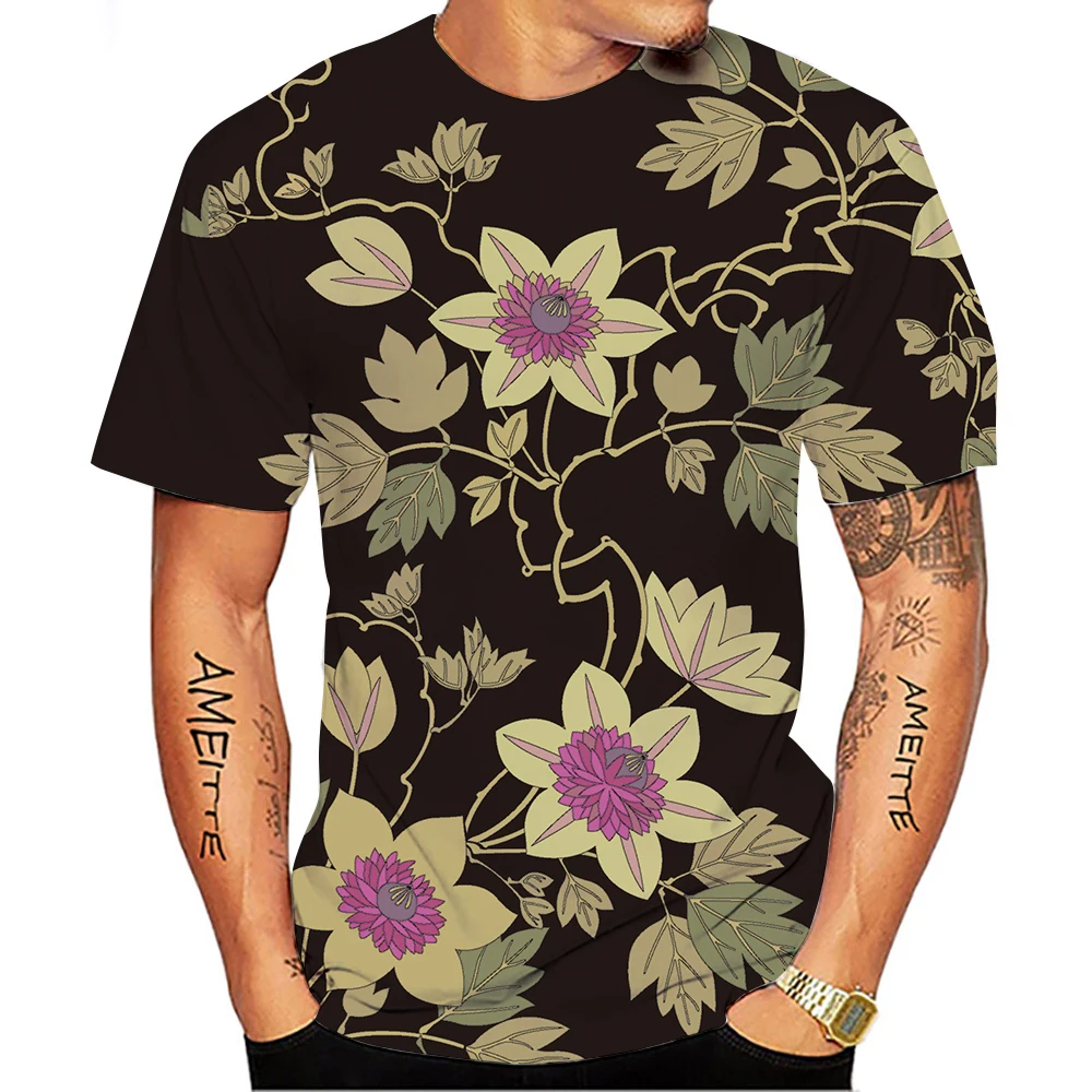 

New Summer Tide The Flower Picture Men T-Shirts Casual 3D Print Tees Hip Hop Personality Round Neck Short Sleeve Tops