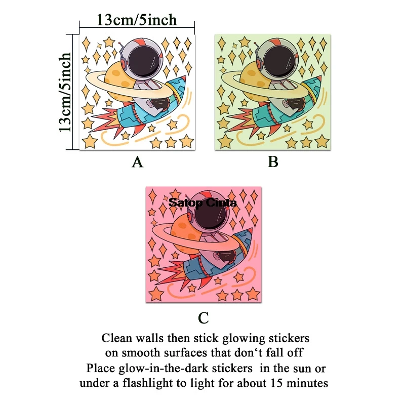 DIY Blue Green Pink Glow-in-the-dark Astronaut Rocket Pattern Switch Sticker Adhesive Decorative Wall Strips For Children's Room