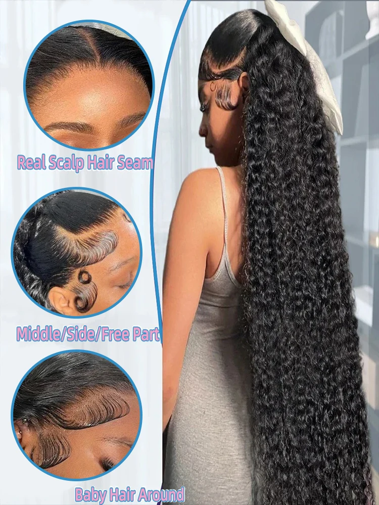 Parrucche Glueless per capelli umani ricci neri al 100% 13x6 Parrucca anteriore in pizzo HD Frontale Jerry Riccioli birmani Chiusura Multi Separazione Intrecciata Indossare