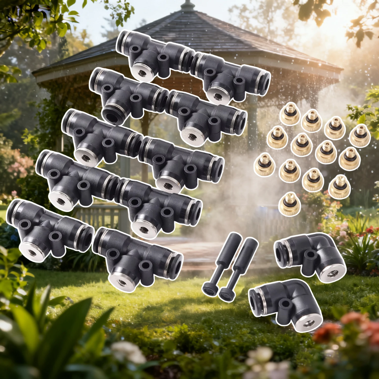 Garden Outdoor Mist Spray Nozzle Kit Rooftop Pergola Pavilion Terrace Restaurant Cooling Humidification Landscaping Nebulizer