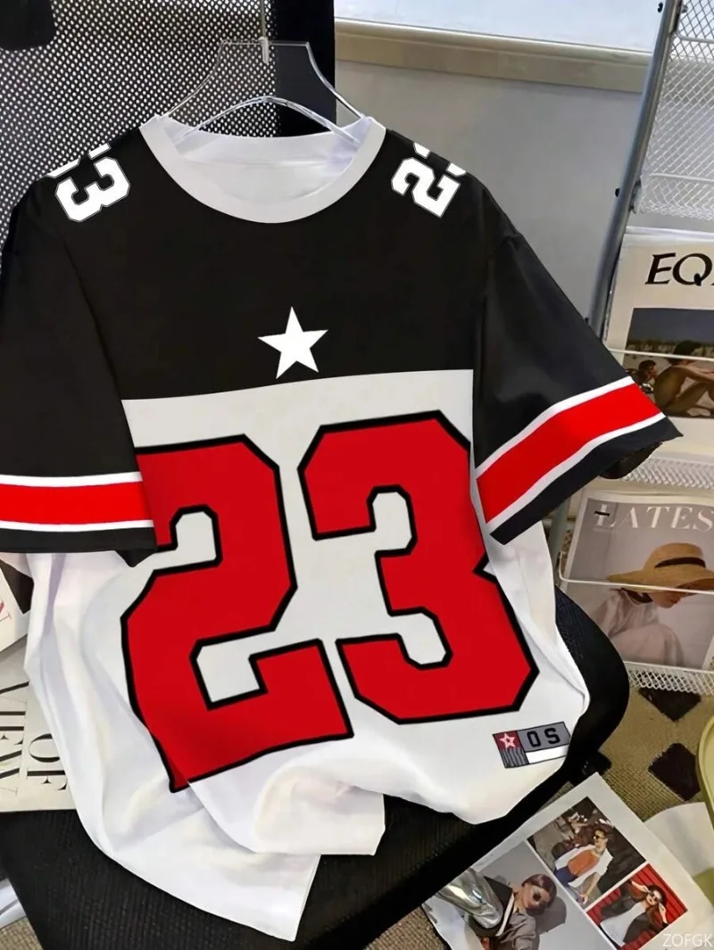 

Men's retro sports shirt 23 printed short sleeved T-shirt, summer pattern T-shirt, baseball shirt, women's sports T-shirt