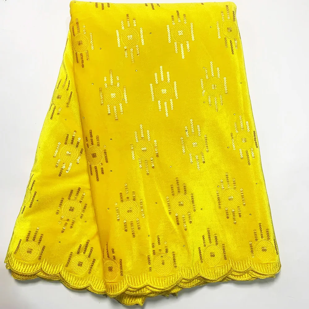 

Double-Sided Stretch Velvet Fabric Elastic Polyester Embroidered Sequins Design for Luxury Nigerian Owambe Party Fabric VE120