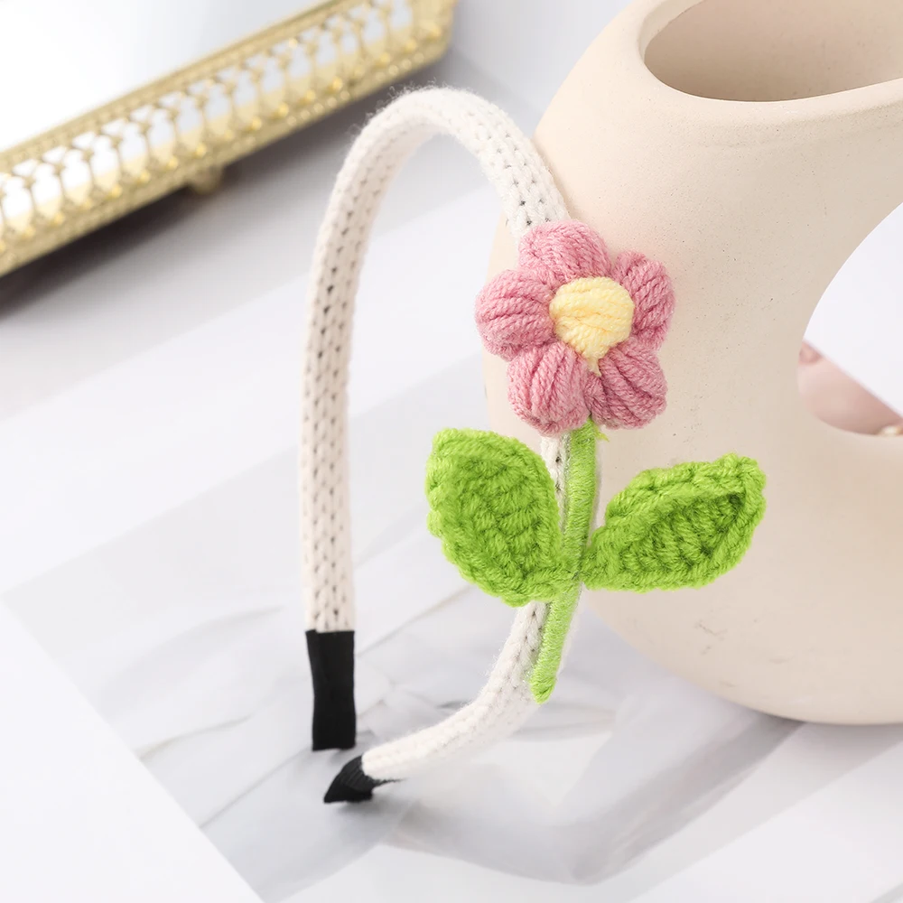 Knitted Flower White Headband Orange Hair Hoops Women Handmade Bezel Headbands For Girls Korean Fashion Hair Accessories