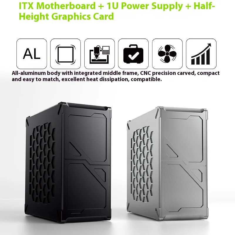 Мини-шасси ITX с ЧПУ, полностью алюминиевое индивидуальное настольное шасси, совместимое с материнской платой 1U Power MINI ITX, игровое офисное шасси