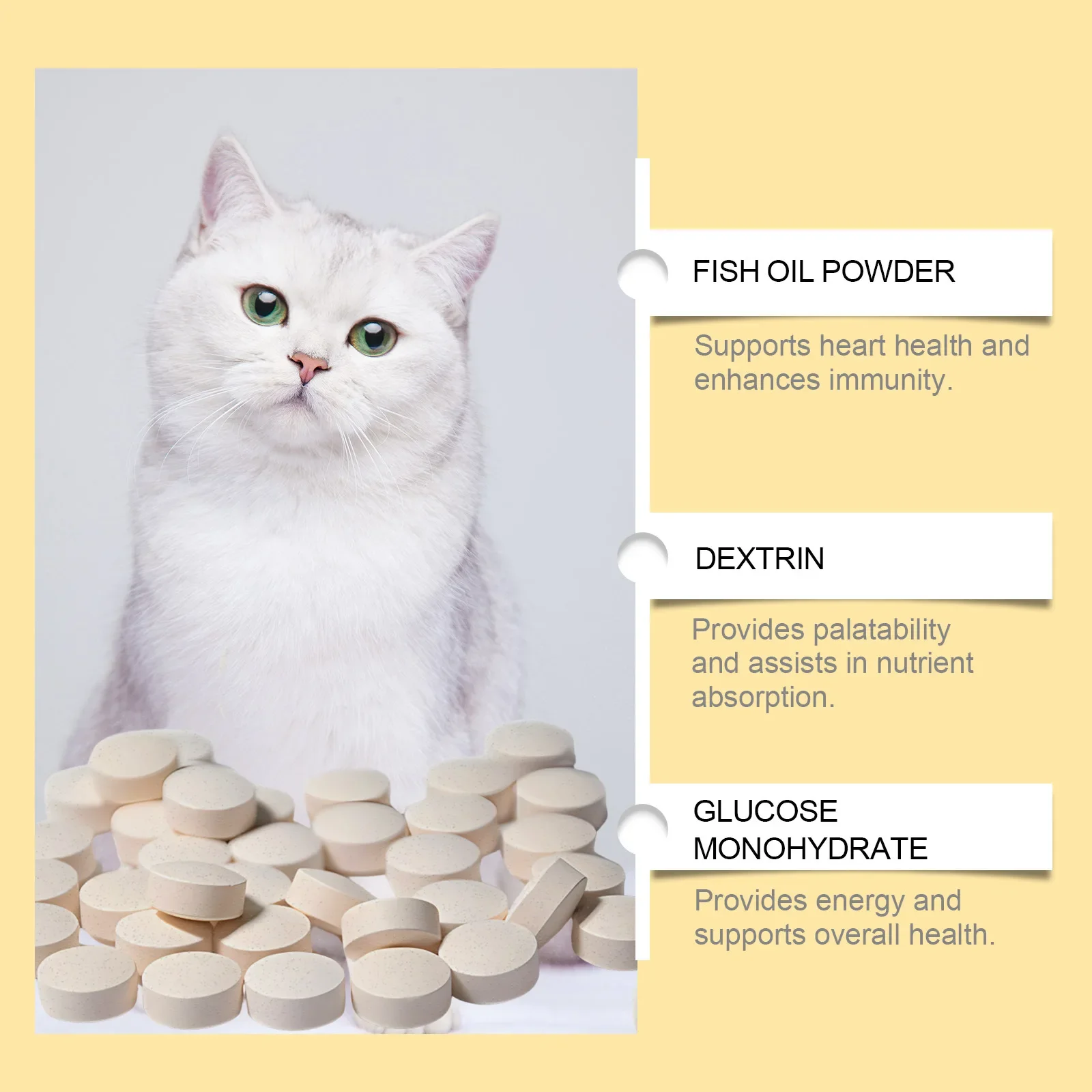 Yegbong Cat Multi-dimensional Fish Oil Tablets, Pampering Cat Care Vitamins Moisturizing Skin Fish Oil Care Tablets