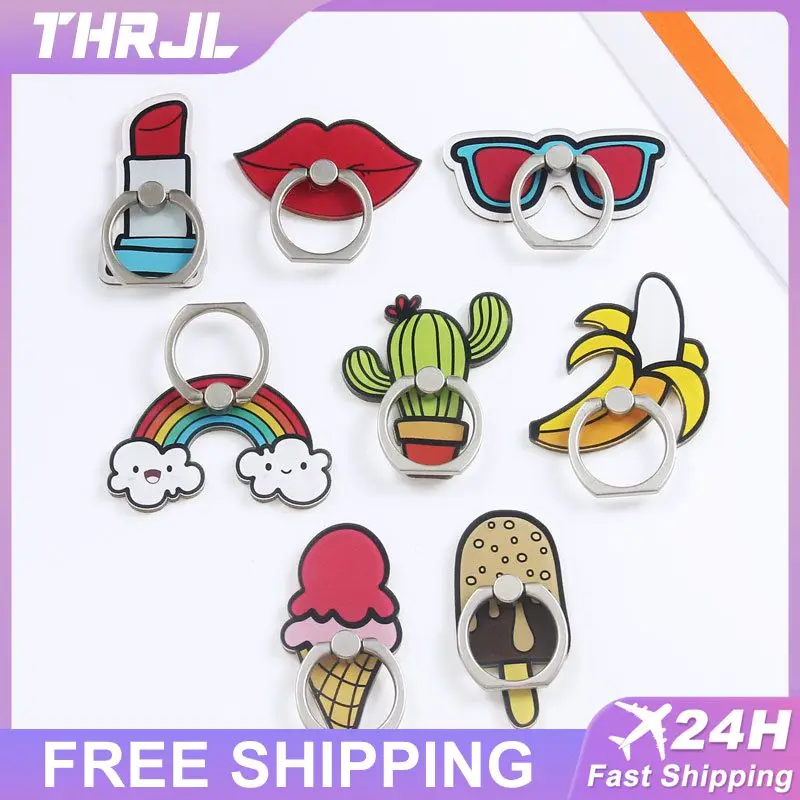 Mini Cartoon Ring Buckle Holder Rainbow Lips Lipstick Cactus Ice Cream Portable Mobile Phone Holder Mobile Phone Accessories