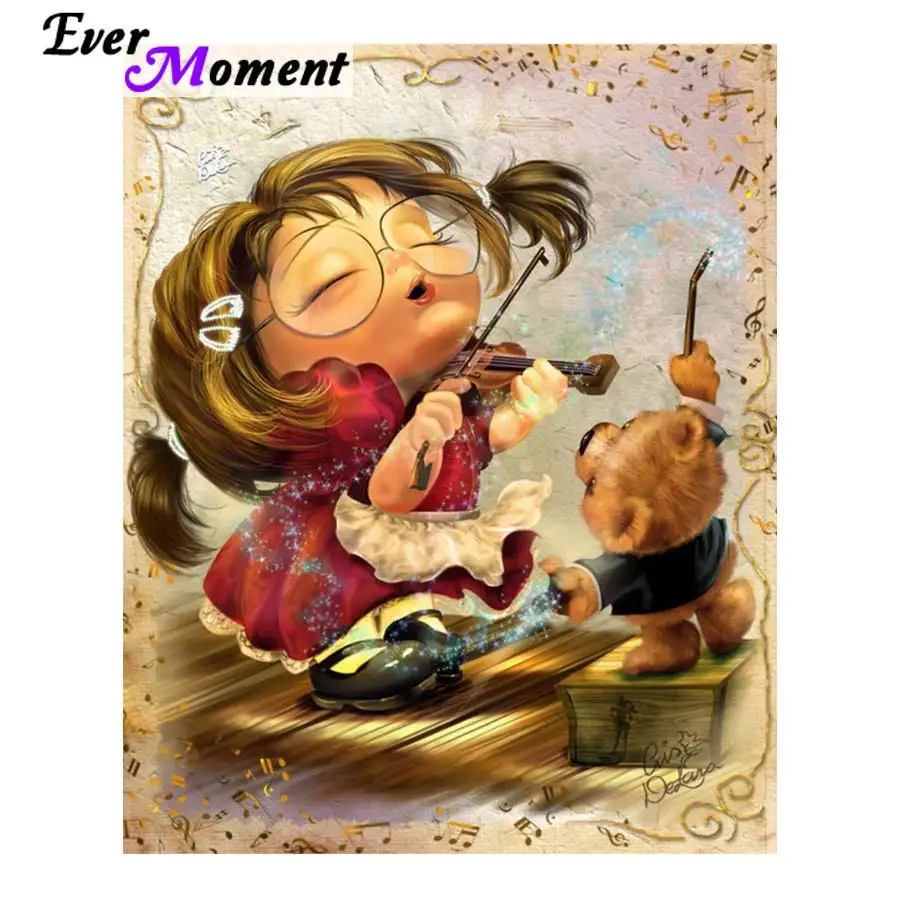 diamond painting little girl play violin bear diy 5d diamond embroidery portrait full layout painting kit gift for kid ASF762