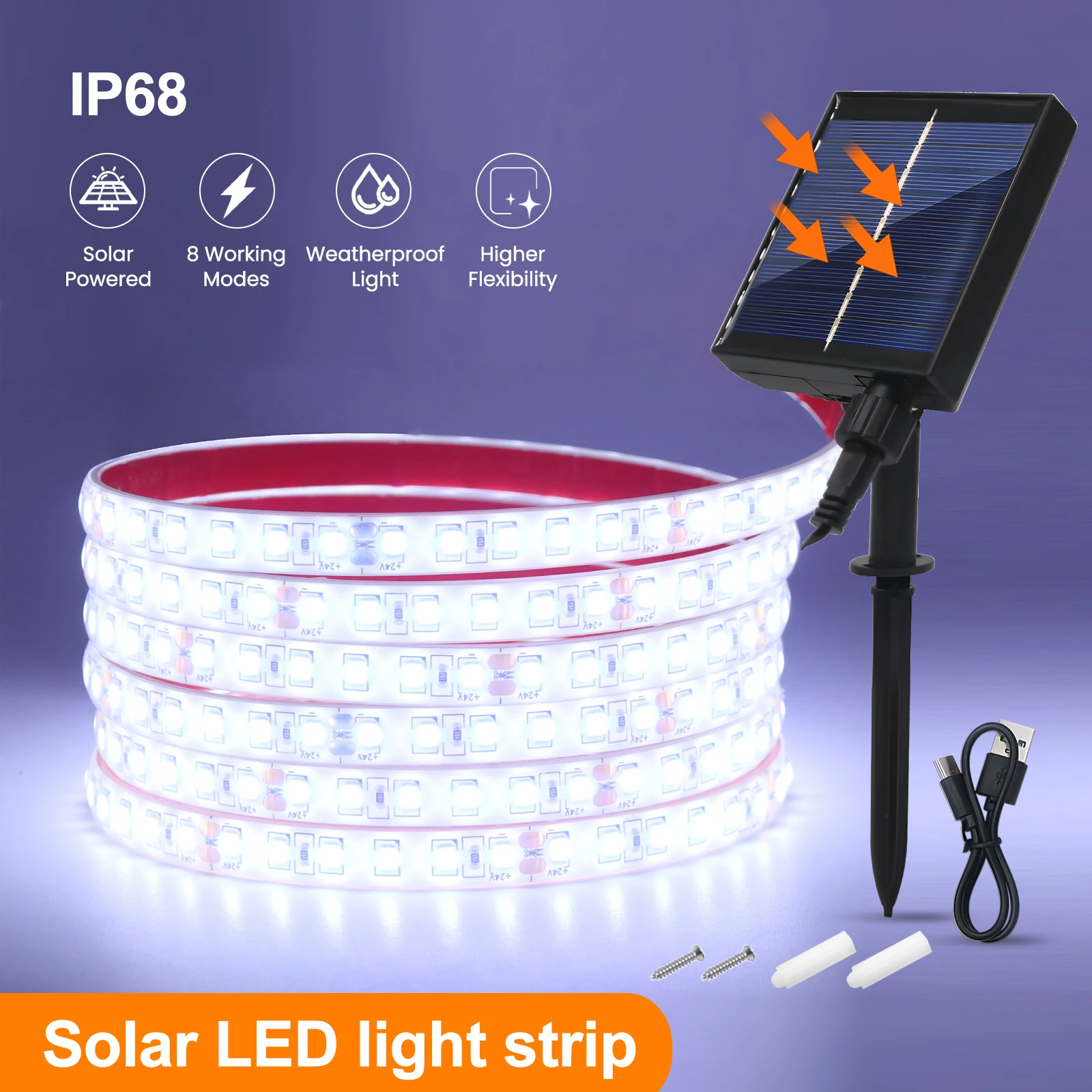 

Solar LED Strip Light IP68 Waterproof Outdoor 24V Flexible Ribbon Tape 2835 120Leds/M Garden Lamp Decor 0.5M 1M 5M 10M
