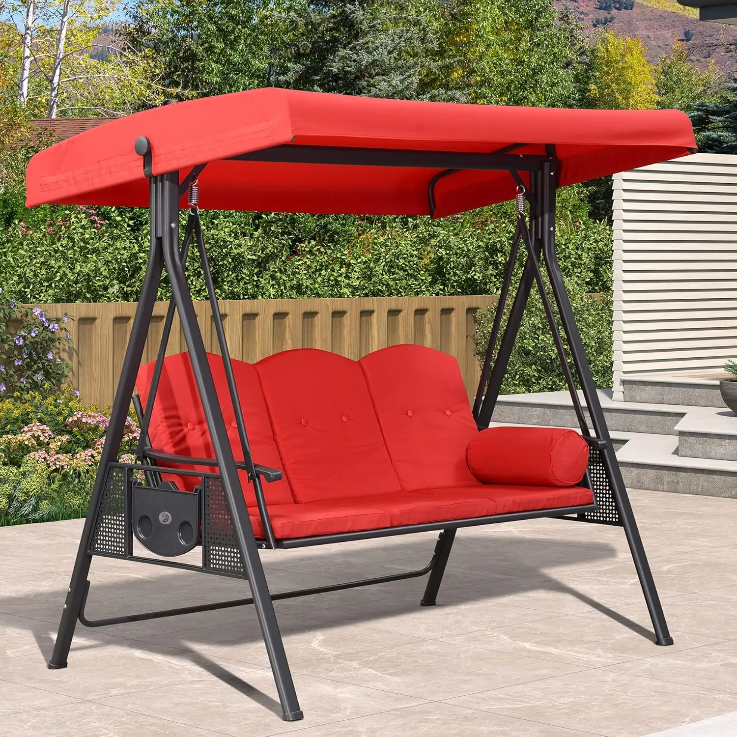 3-Seat Outdoor Patio Porch Swing with Adjustable Tilt Canopy, Cushions and Pillow Included, Customized